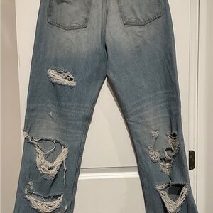 Zara Women's Light Blue Distressed Mid Rise Baggy Jeans